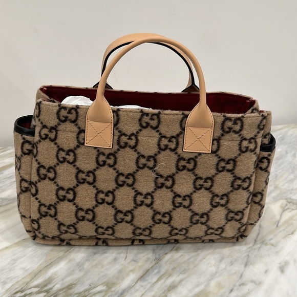 GUCCI MINI DIAPER BAG IN WOOL BLACK/TAUPE *AUTHENTIC* - Picture 4 of 10